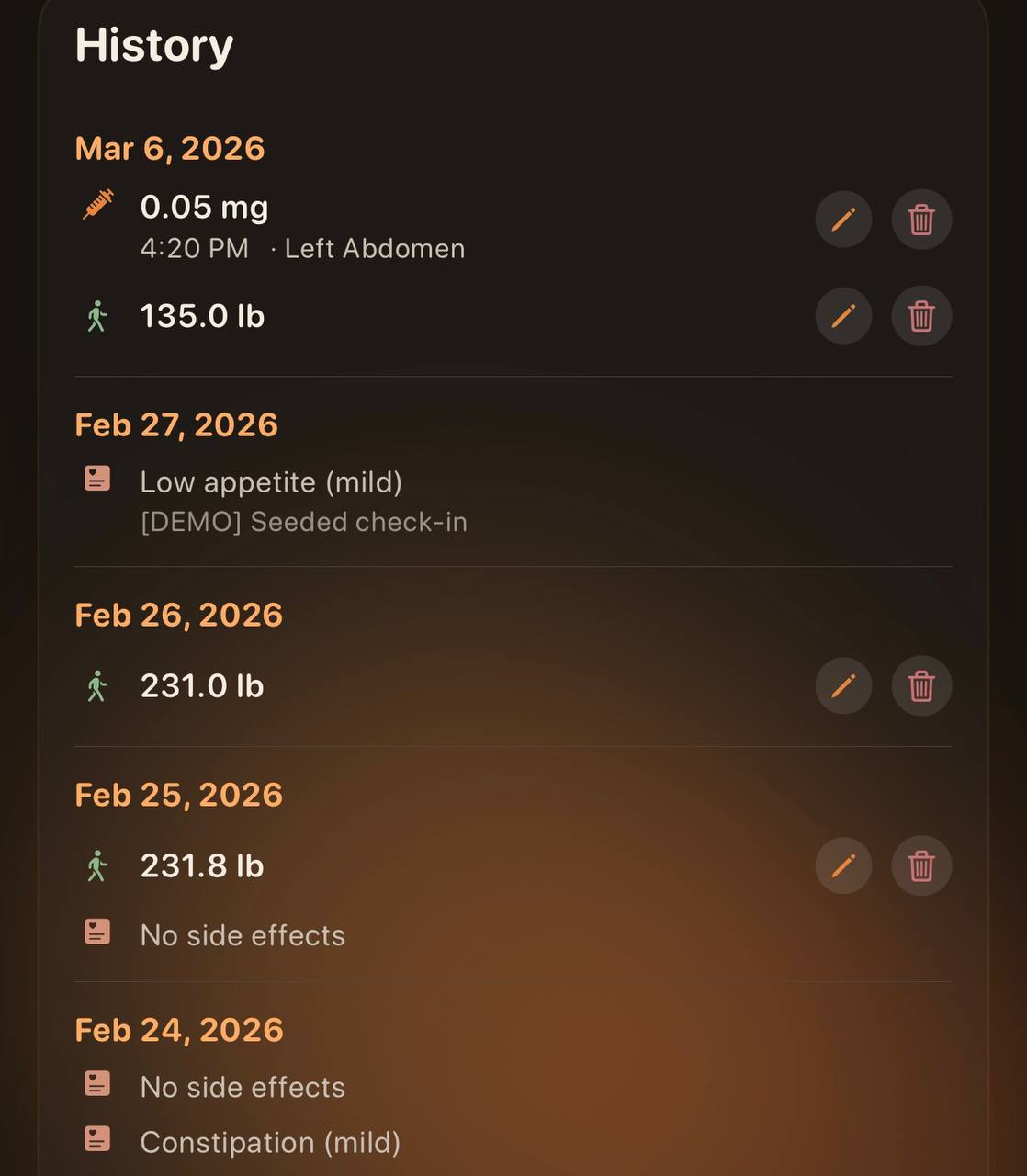 Dose and symptom history